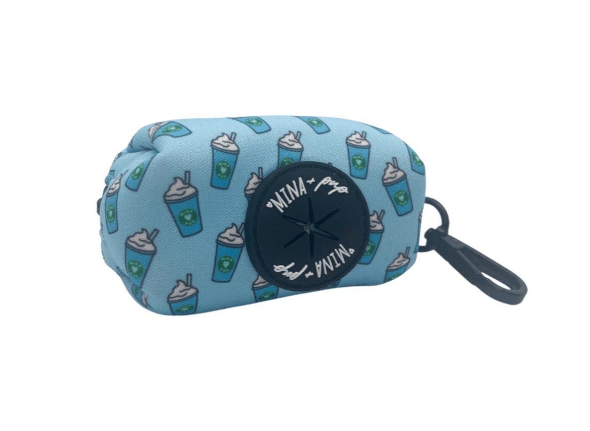 Pupshake Blue Poop Bag Holder with Neoprene Fabric and Zippered Closure