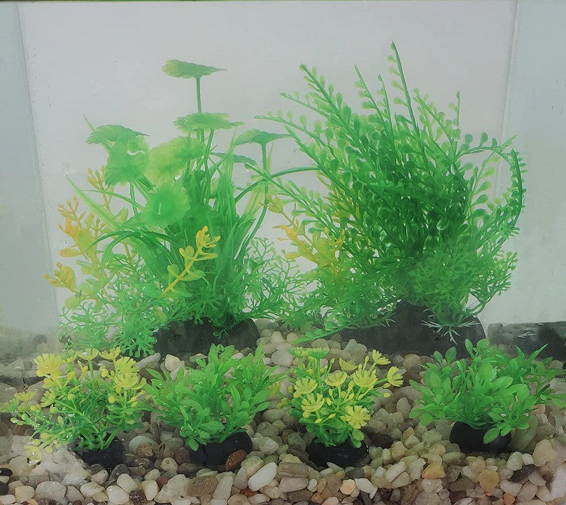 Realistic Green Aquarium Plant Decoration Kit - Set of 6 Safe Plastic Plants for Freshwater Tanks