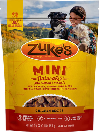 Zukes Mini Naturals Chicken Recipe Dog Treats - Bite-Sized, High-Protein Morsels for Training and Rewards