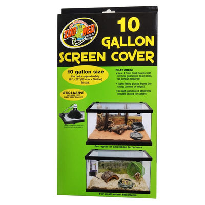 Zoo Med Black Screen Cover for 10 Gallon Terrariums with Clamp Lamp Bracket and Lifetime Guarantee on Clips - Made in USA
