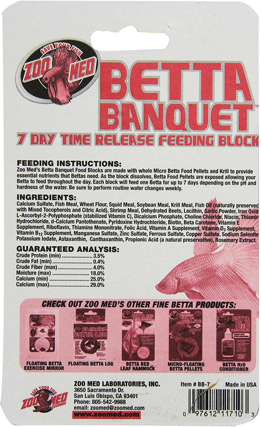 Zoo Med Betta Banquet 7-Day Time Release Feeding Block for Betta Fish