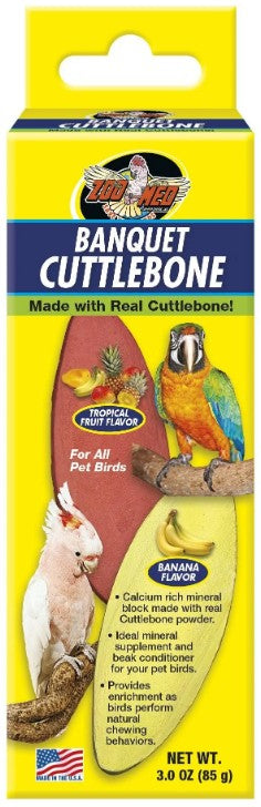 Zoo Med Banquet Cuttlebone Mineral Blocks for Pet Birds - Tropical Fruit & Banana Flavors