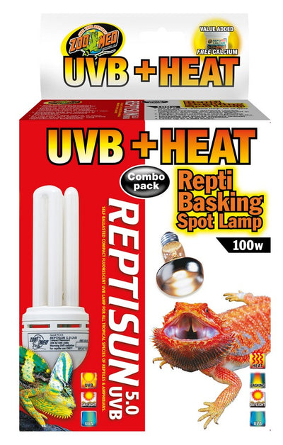 Zoo Med UVB + Heat Reptile Lighting Combo: ReptiSun 5.0 UVB & Repti Basking Spot Lamp