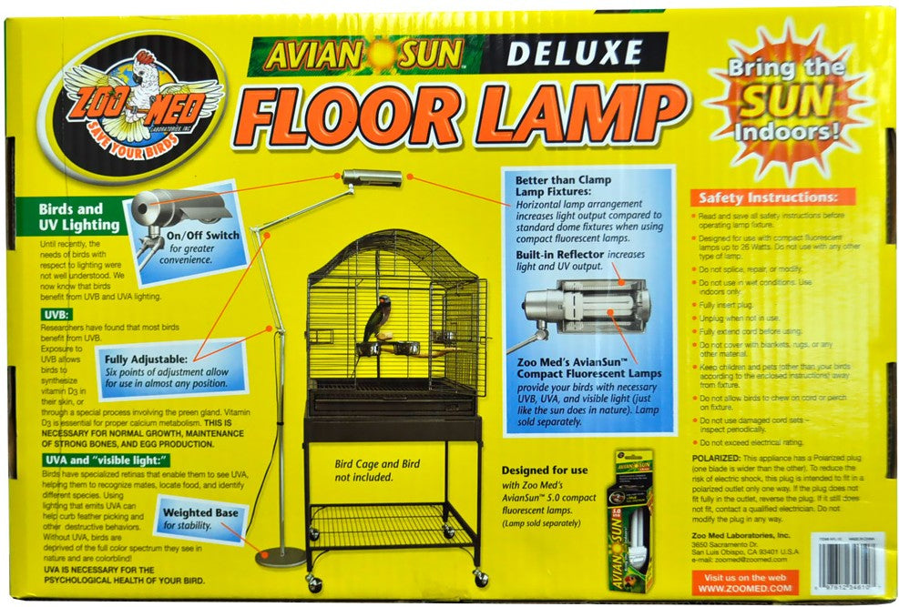 Zoo Med Avian Sun Deluxe Floor Lamp - Adjustable, Weighted Base, Great for Providing UVA and UVB Light for Birds and Chameleons
