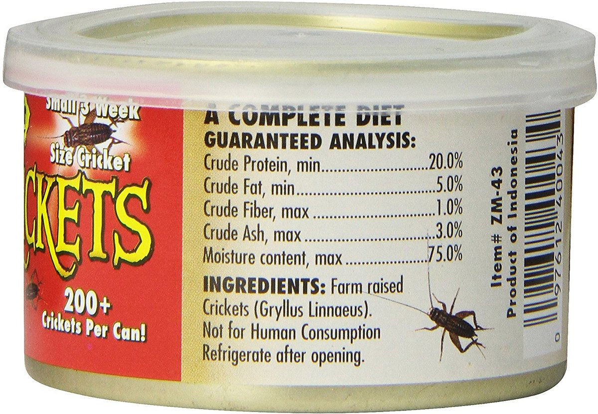Zoo Med Can O' Mini Crickets: Farm-Raised, Cooked to Preserve Natural Juices, Perfect for Reptiles, Birds, and Small Animals