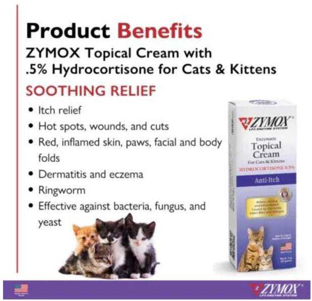Zymox Enzymatic Anti-Itch Topical Cream with 0.5% Hydrocortisone for Cats & Kittens