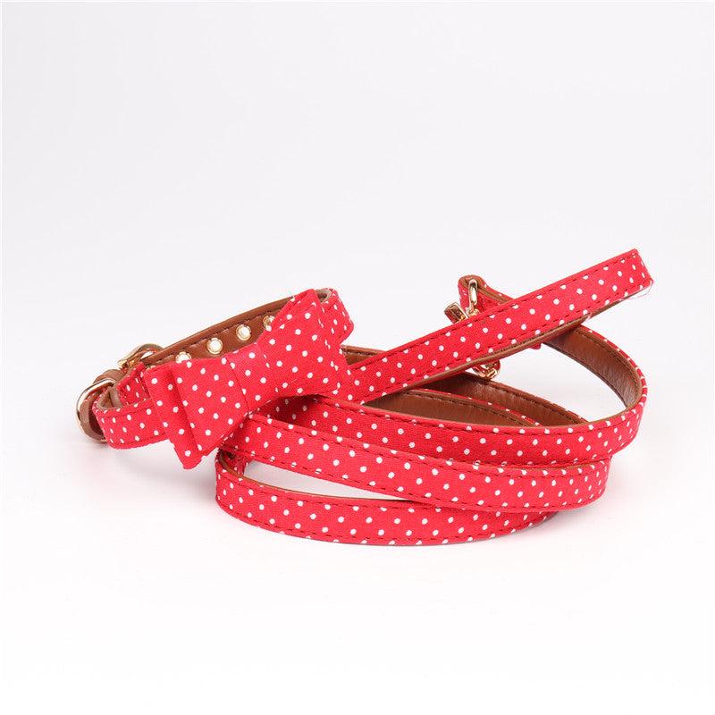 Polka Dot Dog Triangle Scarf Collar Leash Pet Pu Dog Leash - Dog Hugs Cat