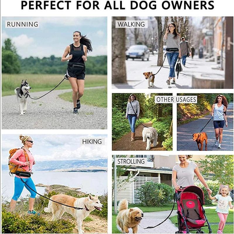 Hands Free Dog Leash Pet Walking And Training Belt With Shock Absorbing Bungee Leash For Up To 180Lbs Large Dogs Phone Pocket And Water Bottle Holder - Dog Hugs Cat