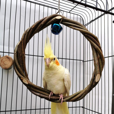 Bird Standing Frame Rattan Ring Chewing Toy Bird Cage - Dog Hugs Cat