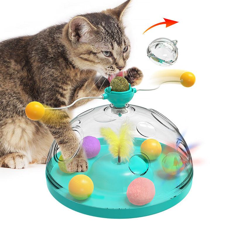 Meows Windmill Funny Cat Toys Interactive Multifunctional Turntable Pet Educational Toys With Catnip Luminous Ball Pinwheel Toys Pet Products - Dog Hugs Cat