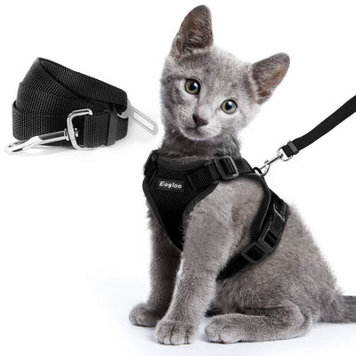 Escape Proof Cat Vest Harness And Car Seat Belt Adapter Adjustable Reflective Cat Harness Soft Mesh Harness For Kitten Puppy - Dog Hugs Cat