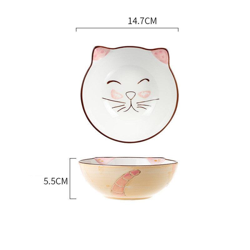 Ceramic Cat Bowl Shelf Protects The Cervical Spine, High Feet And Double Bowls - Dog Hugs Cat