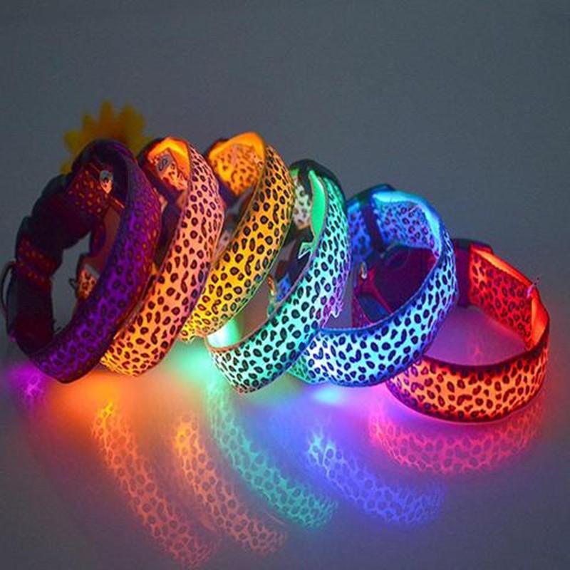 Led Dog Collar Safety Adjustable Nylon Leopard Pet Collar - Dog Hugs Cat