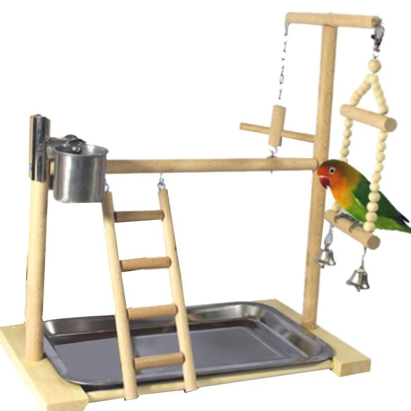 Wooden Small Cockatiel Floor Parrot Standing Stand - Dog Hugs Cat