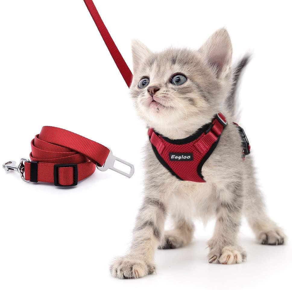 Escape Proof Cat Vest Harness And Car Seat Belt Adapter Adjustable Reflective Cat Harness Soft Mesh Harness For Kitten Puppy - Dog Hugs Cat