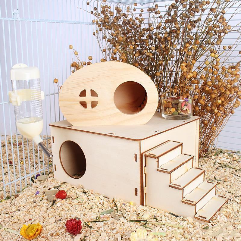 Log Hamster Shelter Can Hang Chain Golden Bear - Dog Hugs Cat