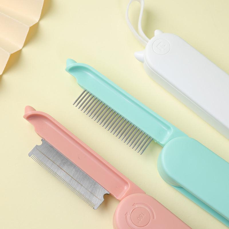 Pet Cat Dematting Comb Dog Grooming Styling Hair Removal Dense Teeth Massage Comb - Dog Hugs Cat