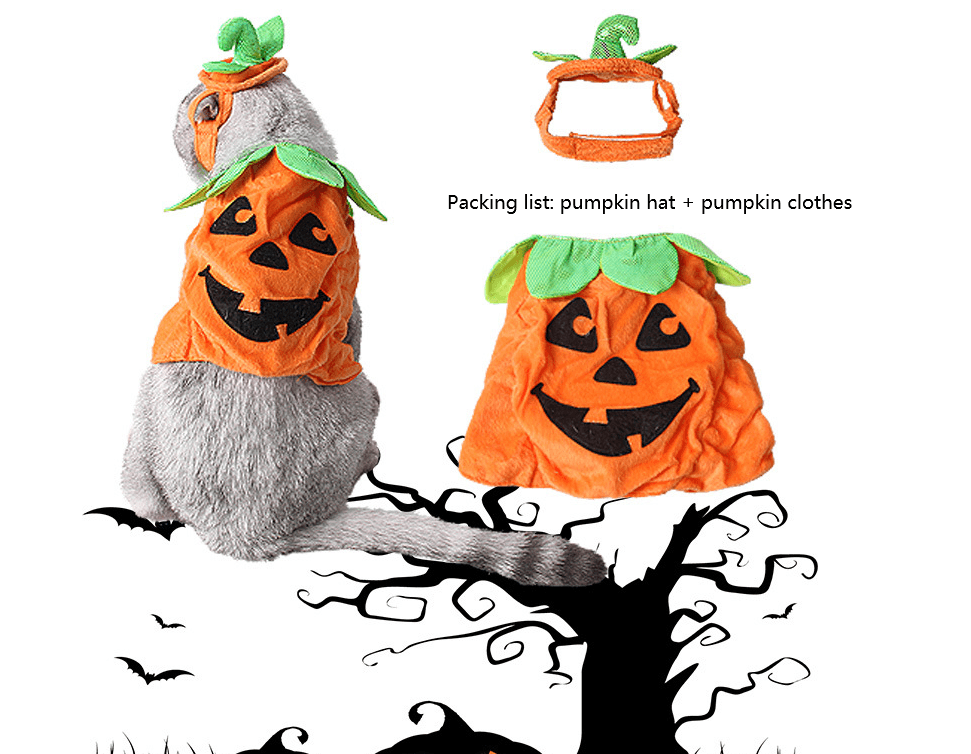 Halloween Pet Cats Costume Props Creative Pumpkin Shape Green Leaf Decoration Cosplay Clothing Holiday Garment Supplies - Dog Hugs Cat