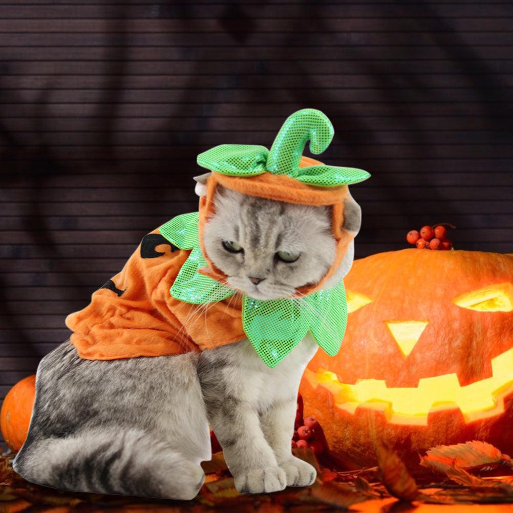 Halloween Pet Cats Costume Props Creative Pumpkin Shape Green Leaf Decoration Cosplay Clothing Holiday Garment Supplies - Dog Hugs Cat