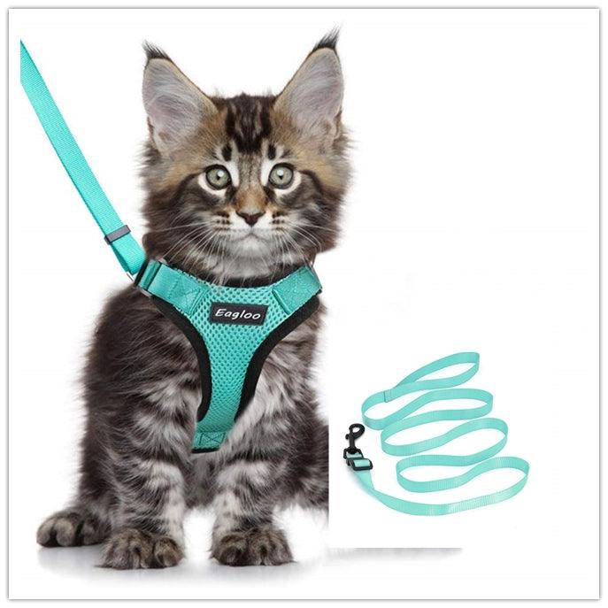 Escape Proof Cat Vest Harness And Car Seat Belt Adapter Adjustable Reflective Cat Harness Soft Mesh Harness For Kitten Puppy - Dog Hugs Cat