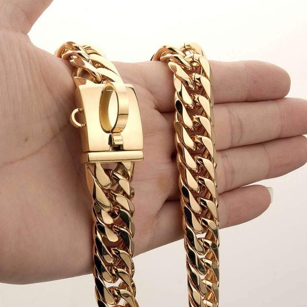 Pet Chain Dog Collar Leash 17Mm Gold Stainless Steel Necklace French Pitbully Collar Strap Dropshipping Pet Suppliers - Dog Hugs Cat