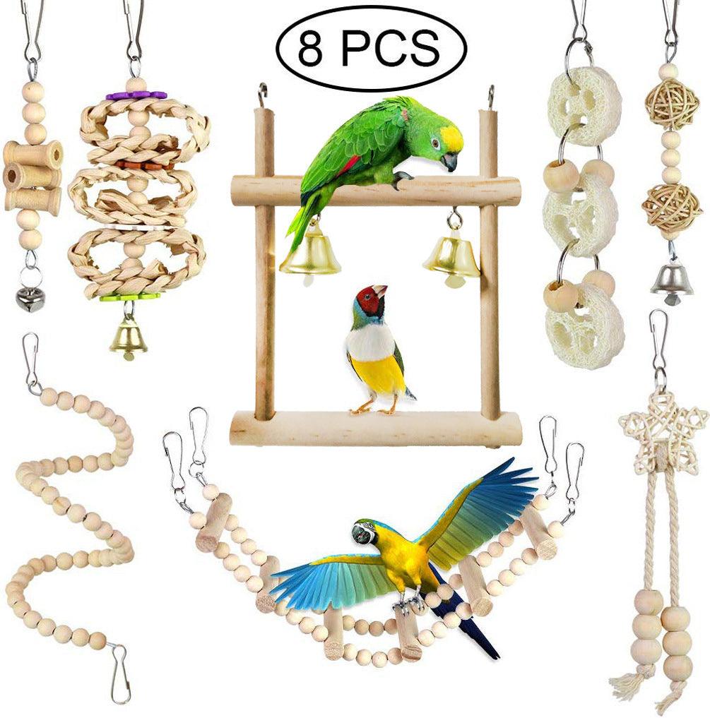 Parrot Chewing Toy Bird Toy Log Swing Set Of 8 - Dog Hugs Cat