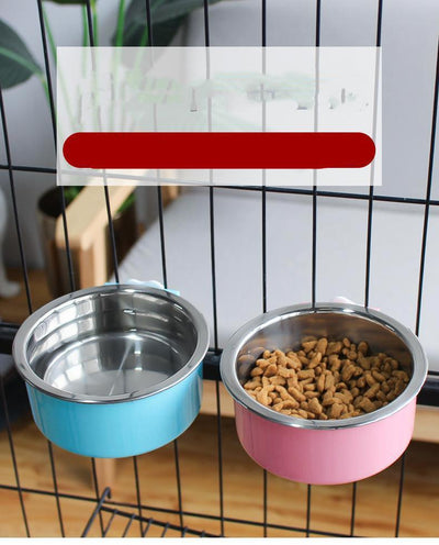 Stainless Steel Dog Fixed Cat Bowl Cat Bowl Dog Cage Water Anti-Overturning Dog - Dog Hugs Cat