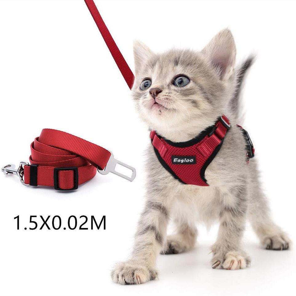 Escape Proof Cat Vest Harness And Car Seat Belt Adapter Adjustable Reflective Cat Harness Soft Mesh Harness For Kitten Puppy - Dog Hugs Cat