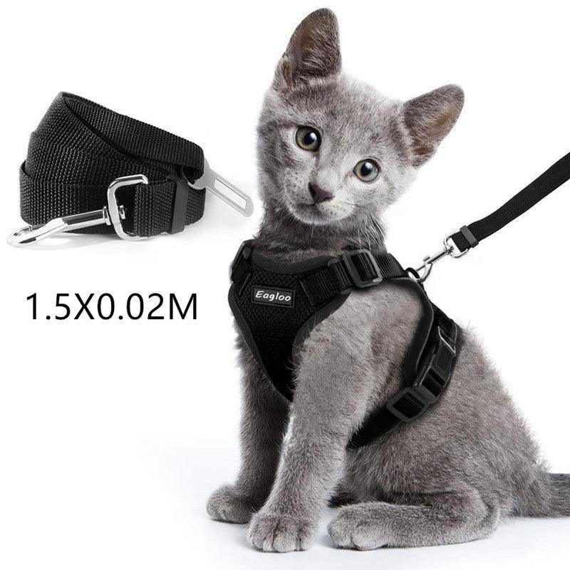 Escape Proof Cat Vest Harness And Car Seat Belt Adapter Adjustable Reflective Cat Harness Soft Mesh Harness For Kitten Puppy - Dog Hugs Cat