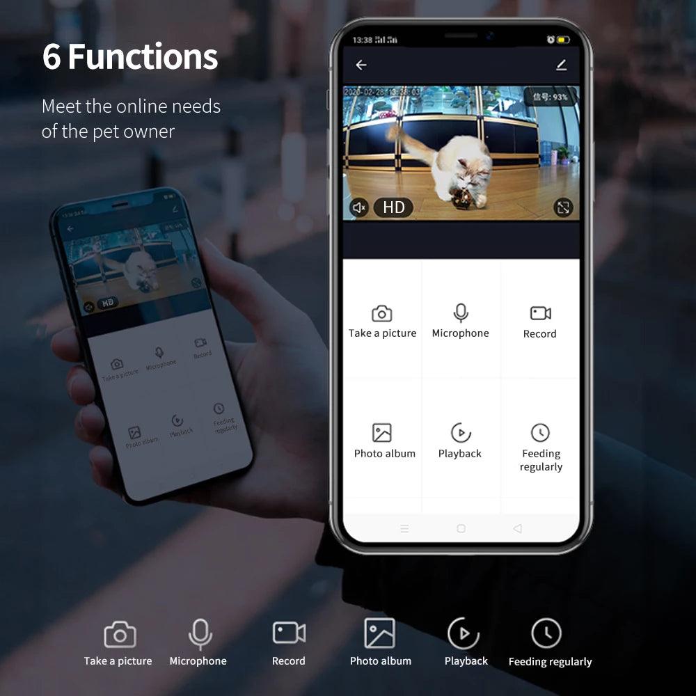 Pet Dog Cat Food Dispenser Bowl With Camera Wide Angle Automatic Pet Feeder Food Bowl App Control Pet Accessories - Dog Hugs Cat