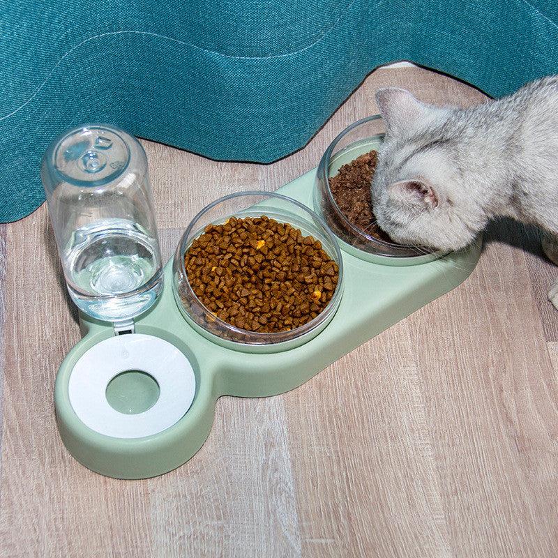 Pet Cat Bowl Automatic Feeder Dog Cat Food Bowl With Water Fountain Double Bowl Drinking Raised Stand - Dog Hugs Cat