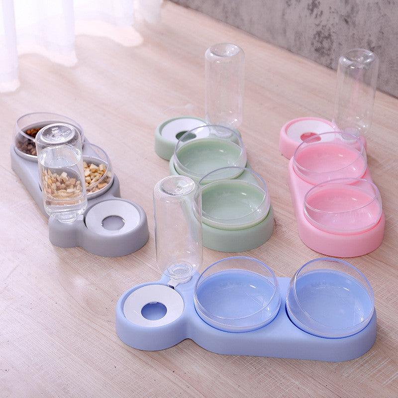 Pet Cat Bowl Automatic Feeder Dog Cat Food Bowl With Water Fountain Double Bowl Drinking Raised Stand - Dog Hugs Cat