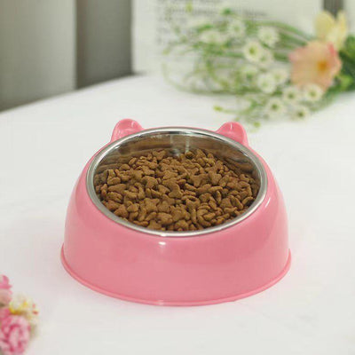 Double Bowl Stainless Steel Dog Bowl Overturning Prevention Dog Bowl Cartoon Drinking Water Feeder Cat Food Bowl - Dog Hugs Cat