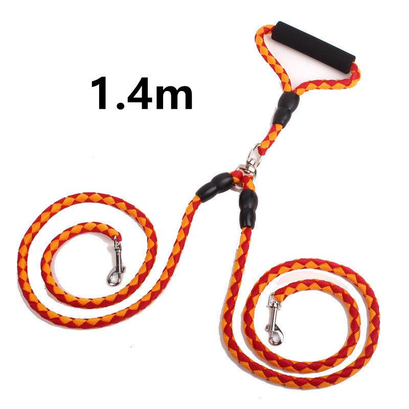 Double-Ended Traction Rope For Walking The Dog Hand-Double-Ended Traction Rope One Plus Two Leash Collar Pet Supplies Dog Collar - Dog Hugs Cat