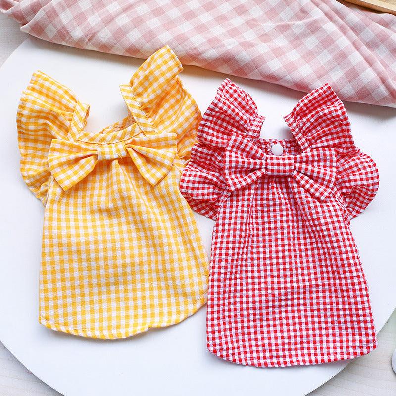 Pet Clothes Red Check Bowknot Pet Clothes Baby Shirt - Dog Hugs Cat