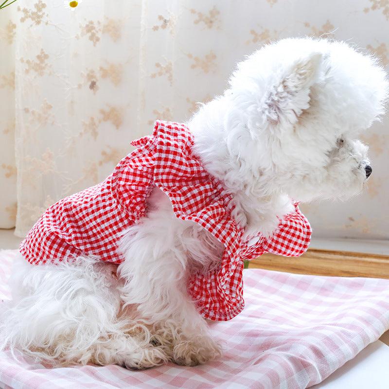 Pet Clothes Red Check Bowknot Pet Clothes Baby Shirt - Dog Hugs Cat