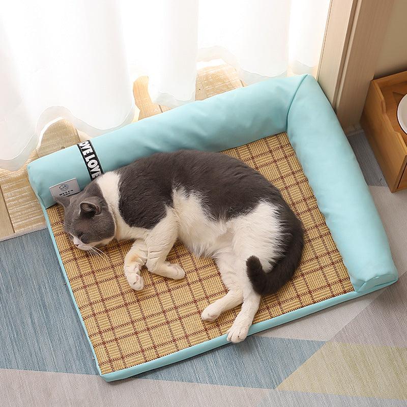 Summer Cooling Mats Cat Bed Dog Bed Dog Sofa Pet Mats Cat House Ice Pad Dog Sleeping Mats Cool Cold Bamboo Fiber Cat Bed - Dog Hugs Cat