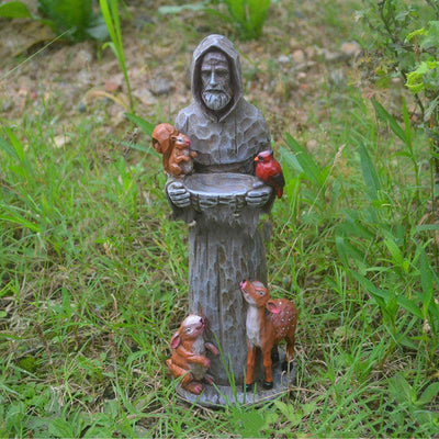 St. Francis St. Francis And Animal Friends Resin Crafts Outdoor Garden Statue Bird Feeder - Dog Hugs Cat
