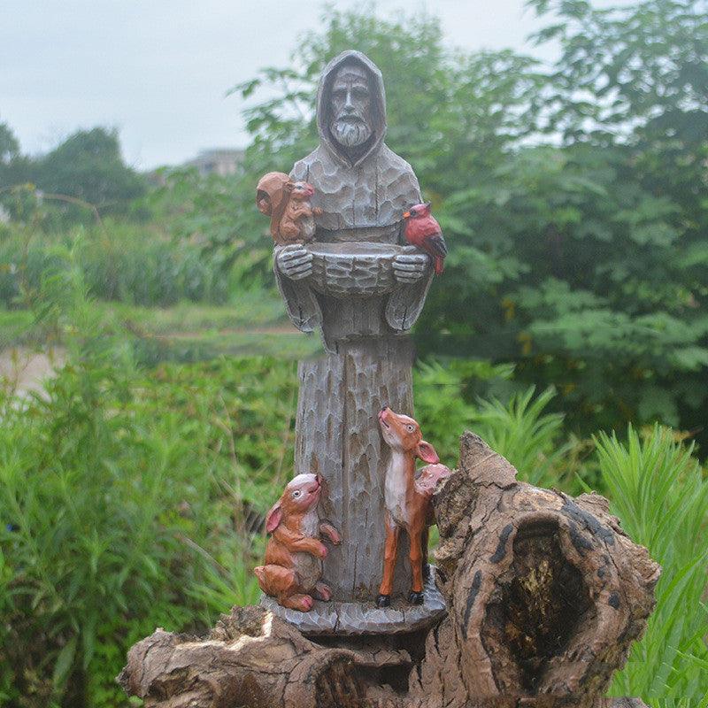 St. Francis St. Francis And Animal Friends Resin Crafts Outdoor Garden Statue Bird Feeder - Dog Hugs Cat