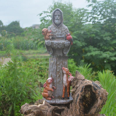 St. Francis St. Francis And Animal Friends Resin Crafts Outdoor Garden Statue Bird Feeder - Dog Hugs Cat