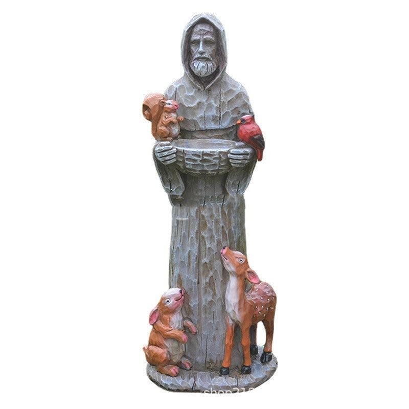 St. Francis St. Francis And Animal Friends Resin Crafts Outdoor Garden Statue Bird Feeder - Dog Hugs Cat