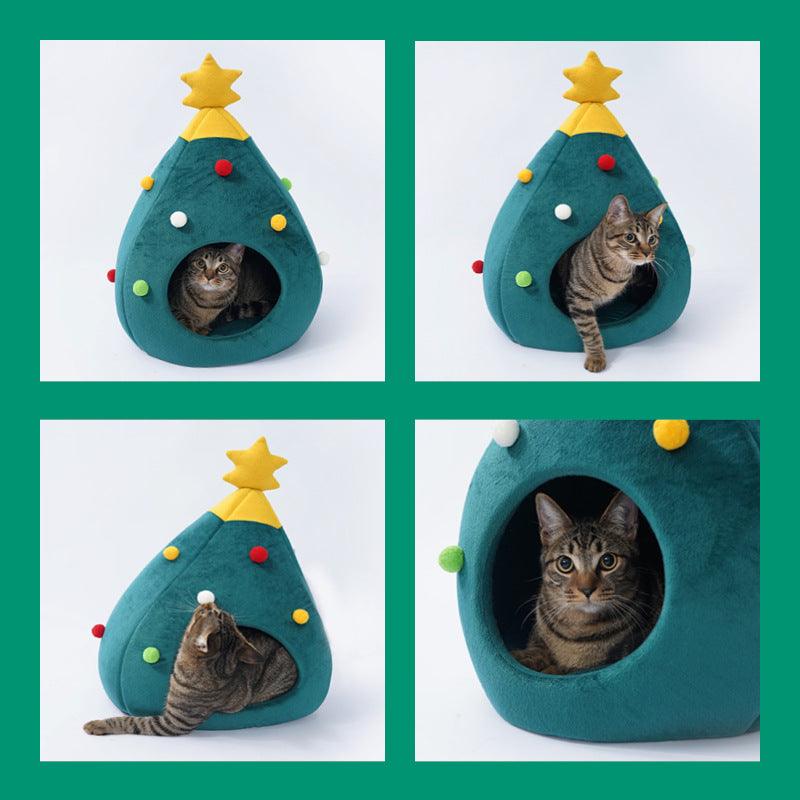 Pet Christmas Tree Cat Cat Bed Cat Mat Kennel Felt Litter Cat Supplies - Dog Hugs Cat