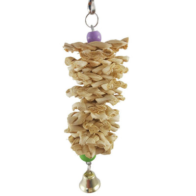 Bird Parrot Toy With Bell Natural Wooden Grass Bite Hanging Cage - Dog Hugs Cat