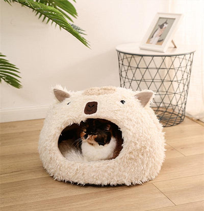 Alpaca Pet Bed Warm Plush Cat Dog Bed - Dog Hugs Cat