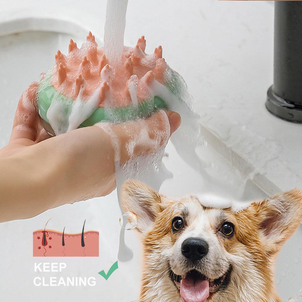 New 2 In 1 Pet Cat Dog Cleaning Bathing Massage Shampoo Soap Dispensing Grooming Brush Pets Supplies - Dog Hugs Cat