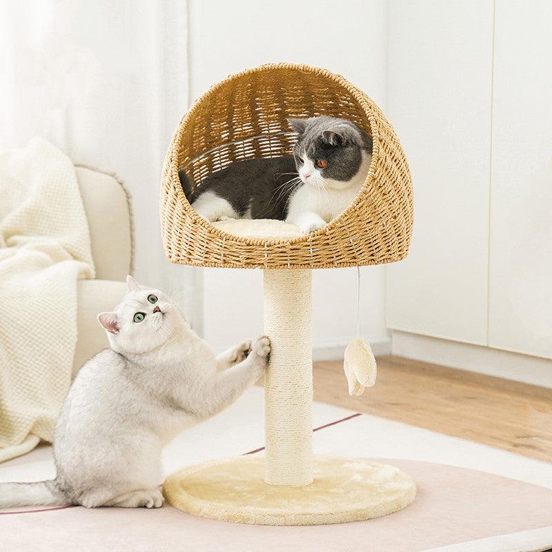 Rattan Woven Cat Climbing Rack Tree Nest - Dog Hugs Cat