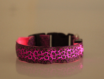 Led Dog Collar Safety Adjustable Nylon Leopard Pet Collar - Dog Hugs Cat