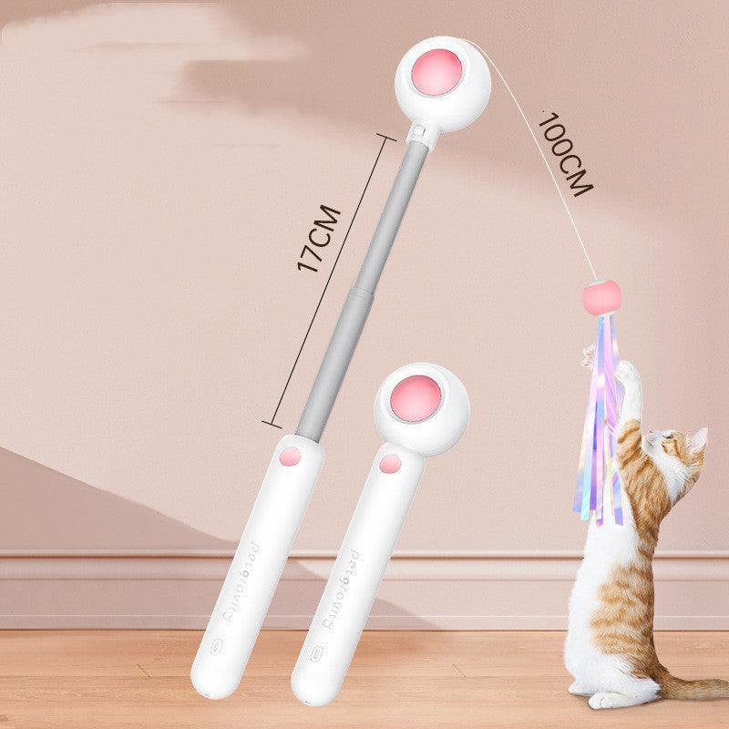 2-In-1 Extendable Cat Wand Toy with Laser Teaser and Feather Replacements - Dog Hugs Cat