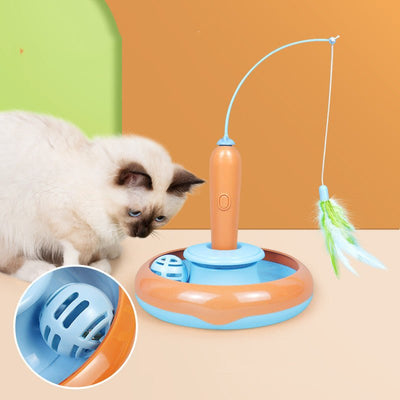 2 In 1 Pet Cat Toy With Feather For Self-play Cat Turntable Pets Supplies Cat Toy Toys Cats Items Products - Dog Hugs Cat