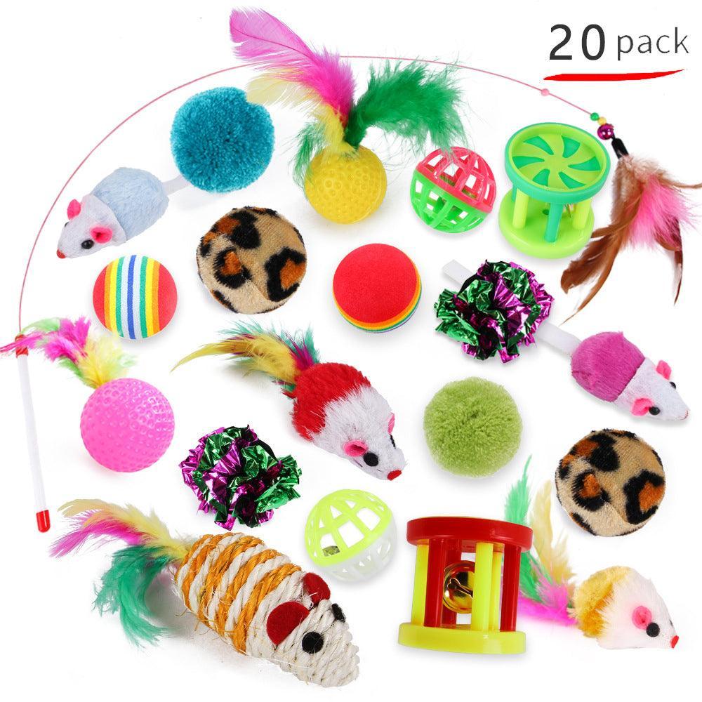 20-Piece Set of Hilarious Plush Cat Toys with Funny Cat Stick and Sisal Mouse - Dog Hugs Cat